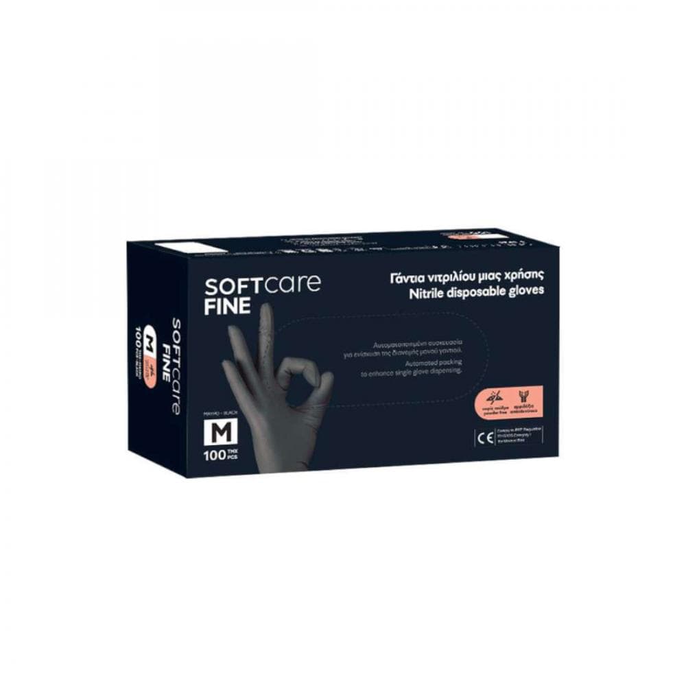 Γάντια νιτριλίου Soft Care Fine - Μαύρο 1000 τεμ | Εξεταστικά Γάντια στο Paterakis Medical Group