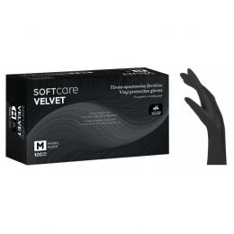 Γάντια Βινυλίου Soft Care Velvet χωρίς πούδρα-Μαύρο 100τμχ | Εξεταστικά Γάντια στο Paterakis Medical Group